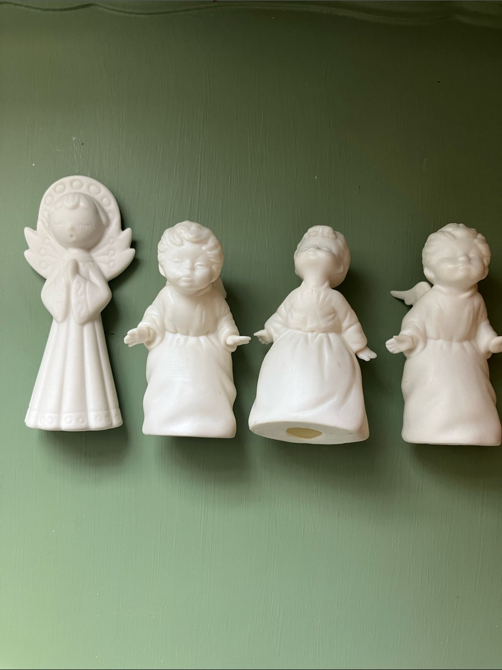 4 Vintage Ceramic Bisque Angel Figurines one with broken wing holder decor